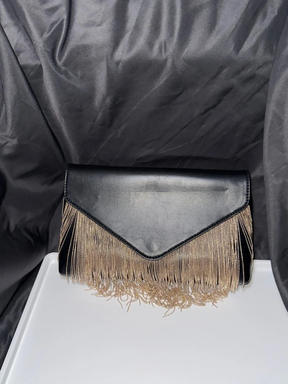 Express Black Gold Chain Fringe Crossbody Statement Bag | Brand New with Tags